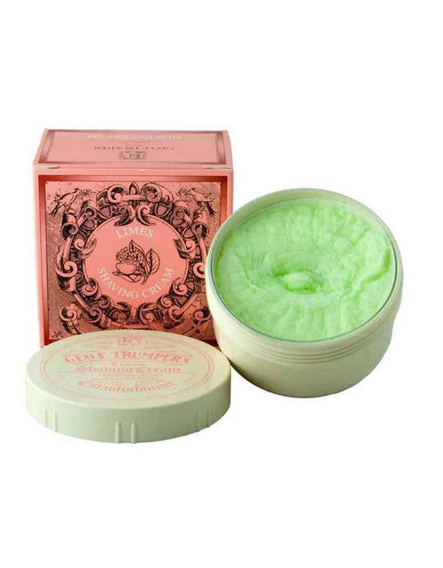Geo. F. Trumper Extract of Limes Shaving Cream in green tub with pink packaging