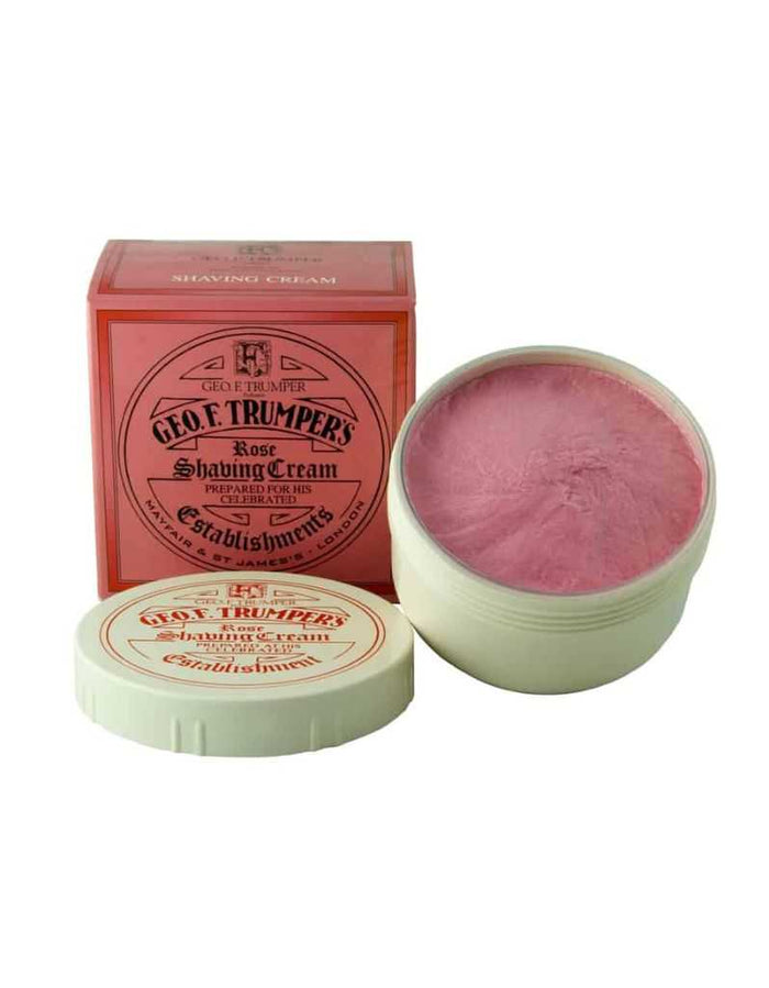 Geo F. Trumper Rose Soft Shaving Cream in bowl with packaging