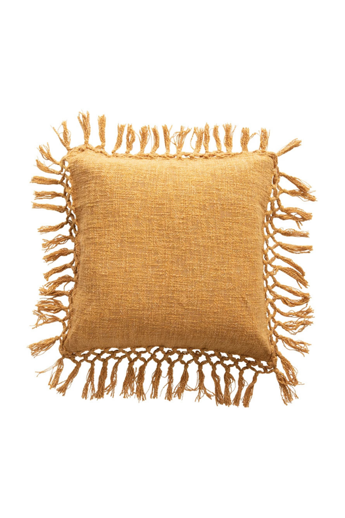 Creative-Co-op-Golden-Crochet -Fringe-Cotton-Pillow