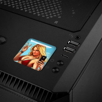 Grand Theft Auto GTA Girl Video Gaming 1"x1" Chrome Effect Domed Case Badge / Sticker Logo