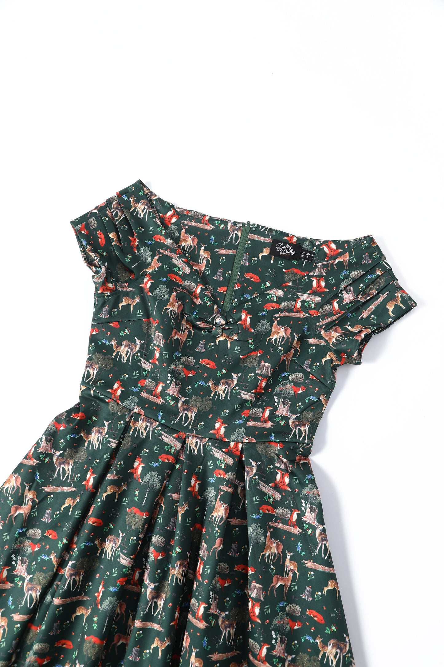 Lily Green Fox & Deer Print Off Shoulder Dress