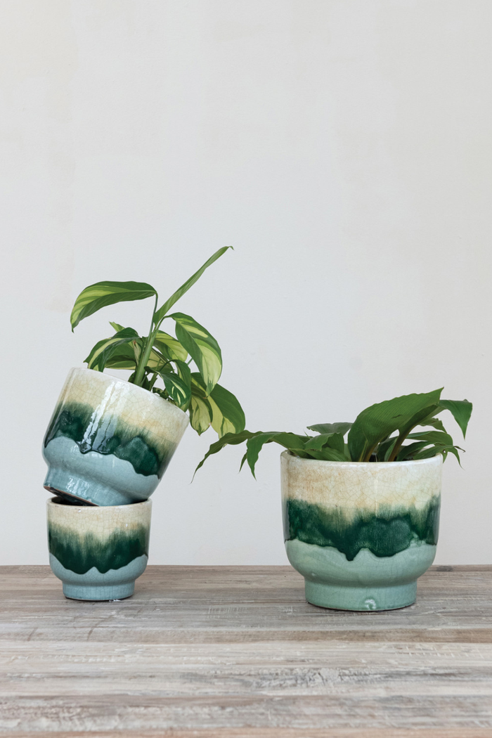 Creative Co-op Green Layers Footed Planter