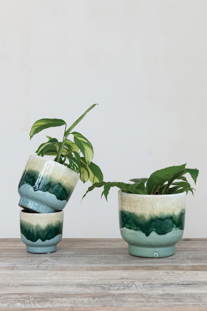 Creative Co-op Green Layers Footed Planter