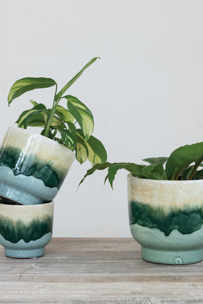 Creative Co-op Green Layers Footed Planter