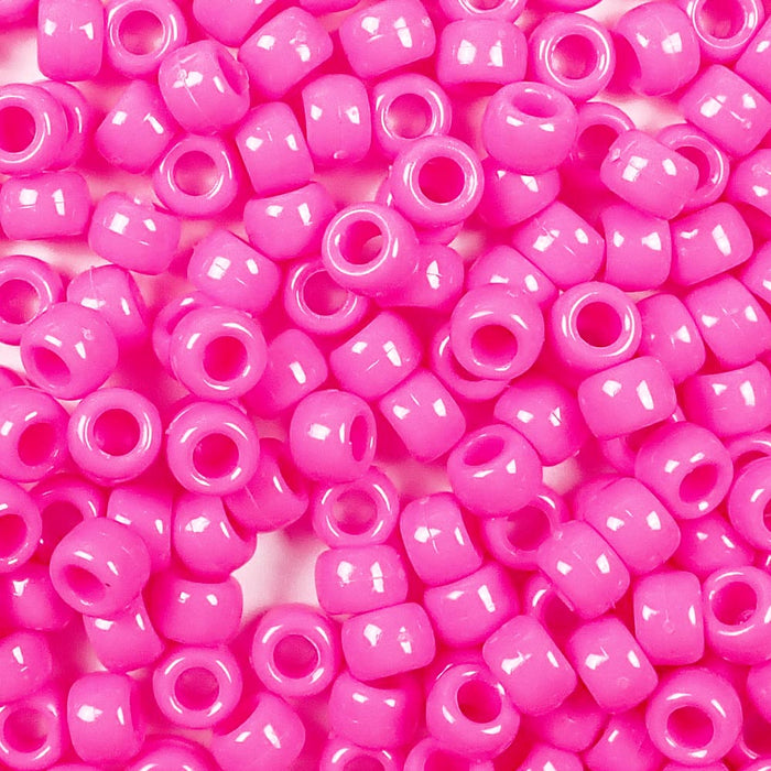 hot pink opaque 6 x 9mm plastic pony beads