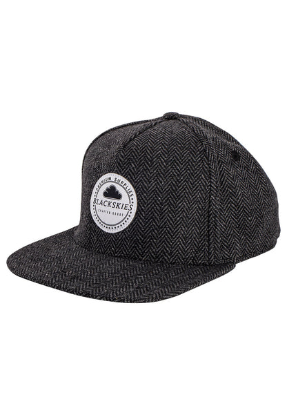 Blackskies-Hyperion-Snapback-Cap-Herringbone-Wool-Black-Grey-Baseball-Hat-Front