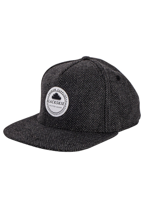 Blackskies-Hyperion-Snapback-Cap-Herringbone-Wool-Black-Grey-Baseball-Hat-Front