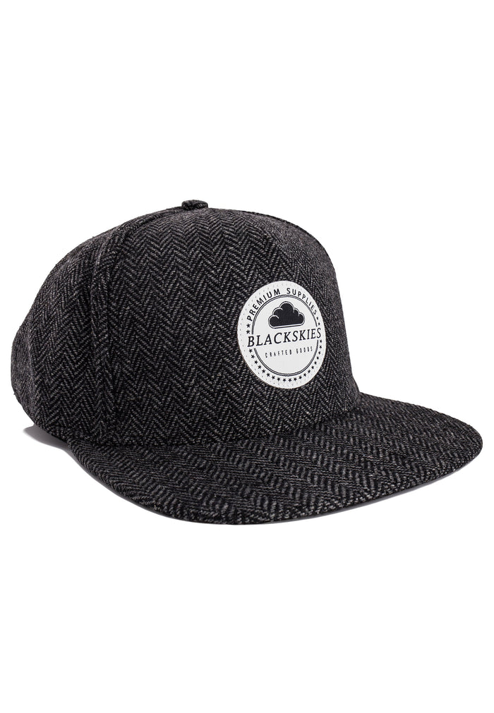 Blackskies-Hyperion-Snapback-Cap-Herringbone-Wool-Black-Grey-Baseball-Hat