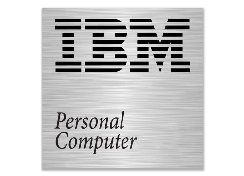 IBM Model F Personal Computer 0.94"x0.94" Brushed Silver Effect Flat Sticker Logo