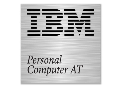 IBM Model F Personal Computer AT 0.94"x0.94" Brushed Silver Effect Flat Sticker Logo