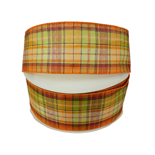 Intricate Fall Plaid Wired Ribbon, 2-1/2-Inch, 50-Yard