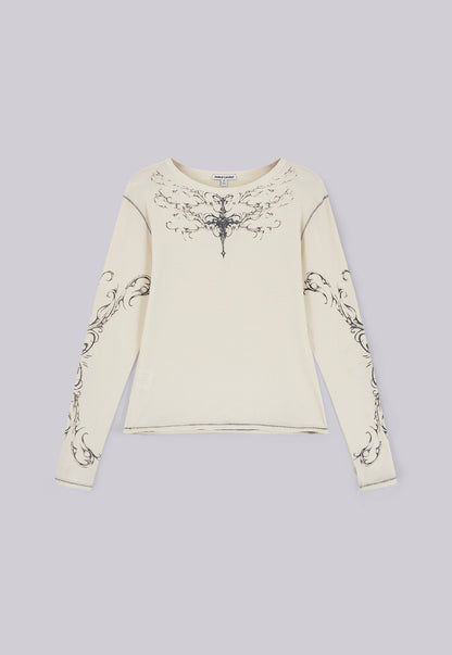 Ines Waffle White Long Sleeve Top