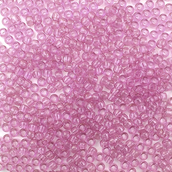 6 x 9mm plastic pony beads in transparent light amethyst purple