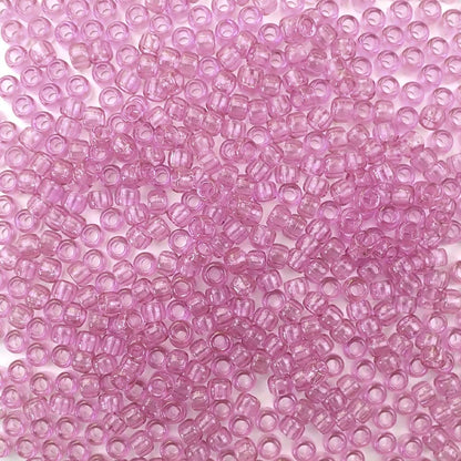 6 x 9mm plastic pony beads in transparent light amethyst purple