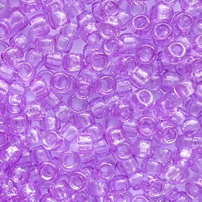 Light Purple Transparent Plastic Pony Beads, 6x9mm, 500 beads