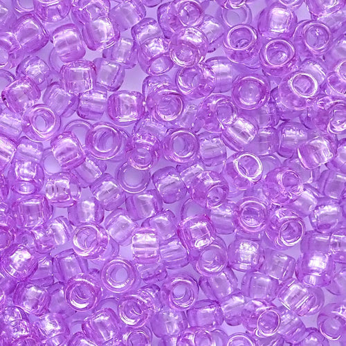 Light Purple Transparent Plastic Pony Beads, 6x9mm, 500 beads
