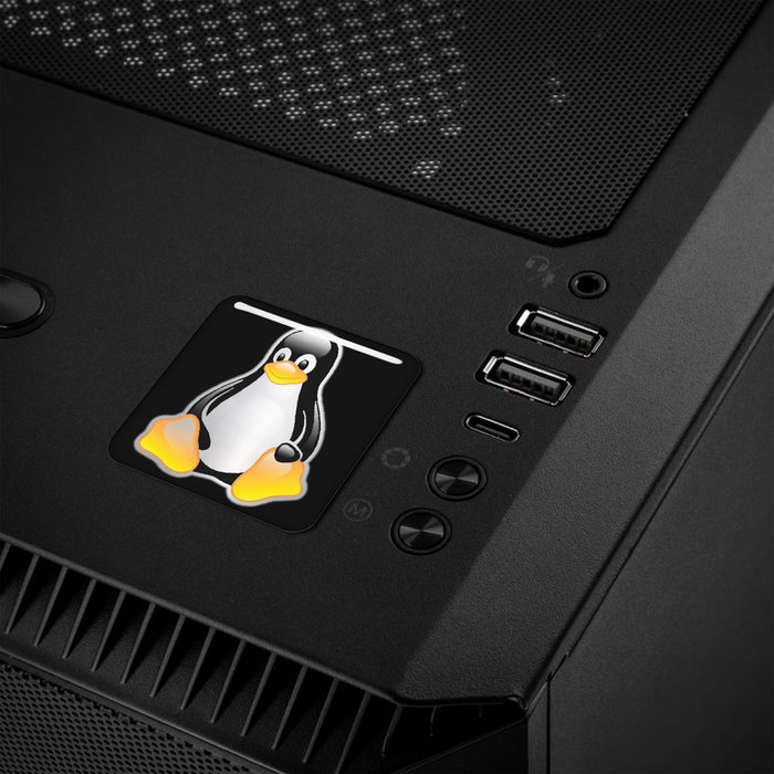 Linux Tux Penguin Black 1"x1" Chrome Effect Domed Case Badge / Sticker Logo