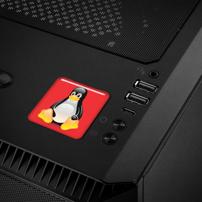 Linux Tux Penguin Red 1"x1" Chrome Effect Domed Case Badge / Sticker Logo