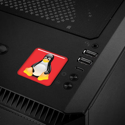 Linux Tux Penguin Red 1"x1" Chrome Effect Domed Case Badge / Sticker Logo