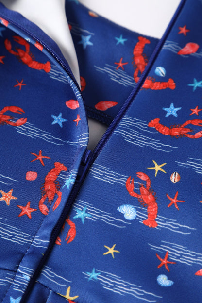 Amanda Lobster Dark Blue Flared Dress