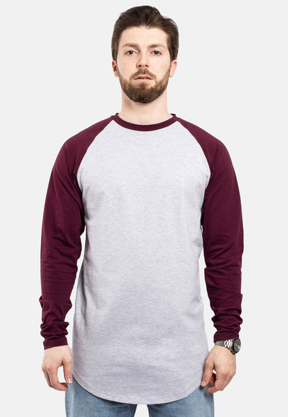 Blackskies-Longline-Baseball-Long-Sleeve-T-Shirt-Ash-Grey-Maroon-Mens-Long-Tee-Front