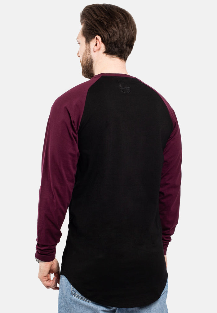 Blackskies-Longline-Baseball-Long-Sleeve-T-Shirt-Black-Maroon-Mens-Long-Tee-Back