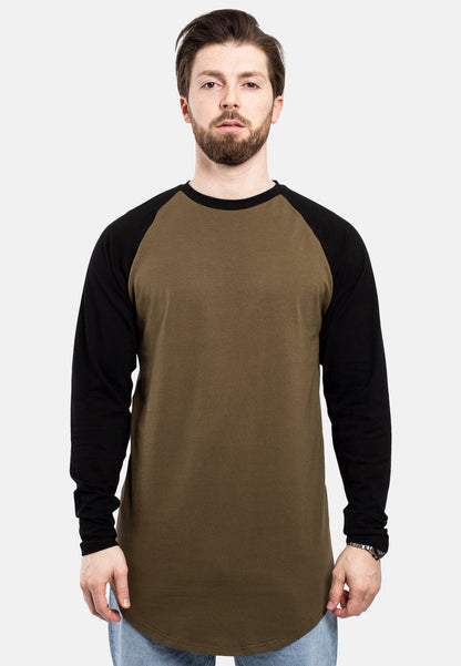Blackskies-Longline-Baseball-Long-Sleeve-T-Shirt-Olive-Black-Mens-Long-Tee-Front-2