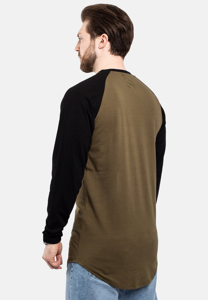 Blackskies-Longline-Baseball-Long-Sleeve-T-Shirt-Olive-Black-Mens-Long-Tee-Back