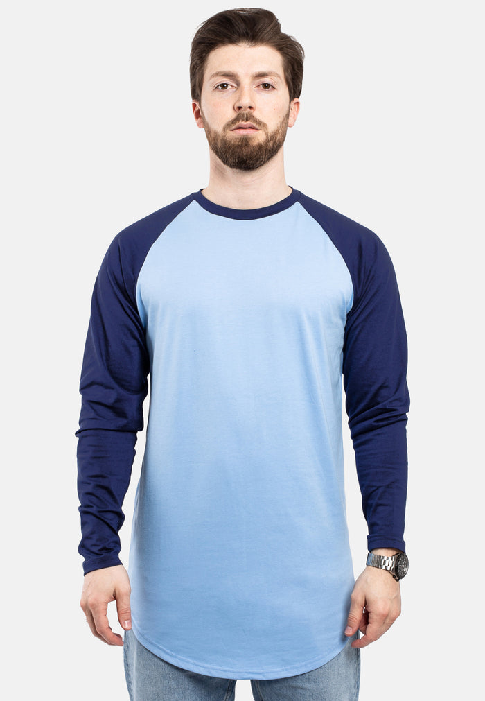 Blackskies-Longline-Baseball-Long-Sleeve-T-Shirt-Sky-Blue-Navy-Bllue-Mens-Long-Tee
