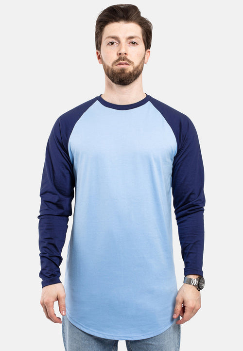 Blackskies-Longline-Baseball-Long-Sleeve-T-Shirt-Sky-Blue-Navy-Bllue-Mens-Long-Tee