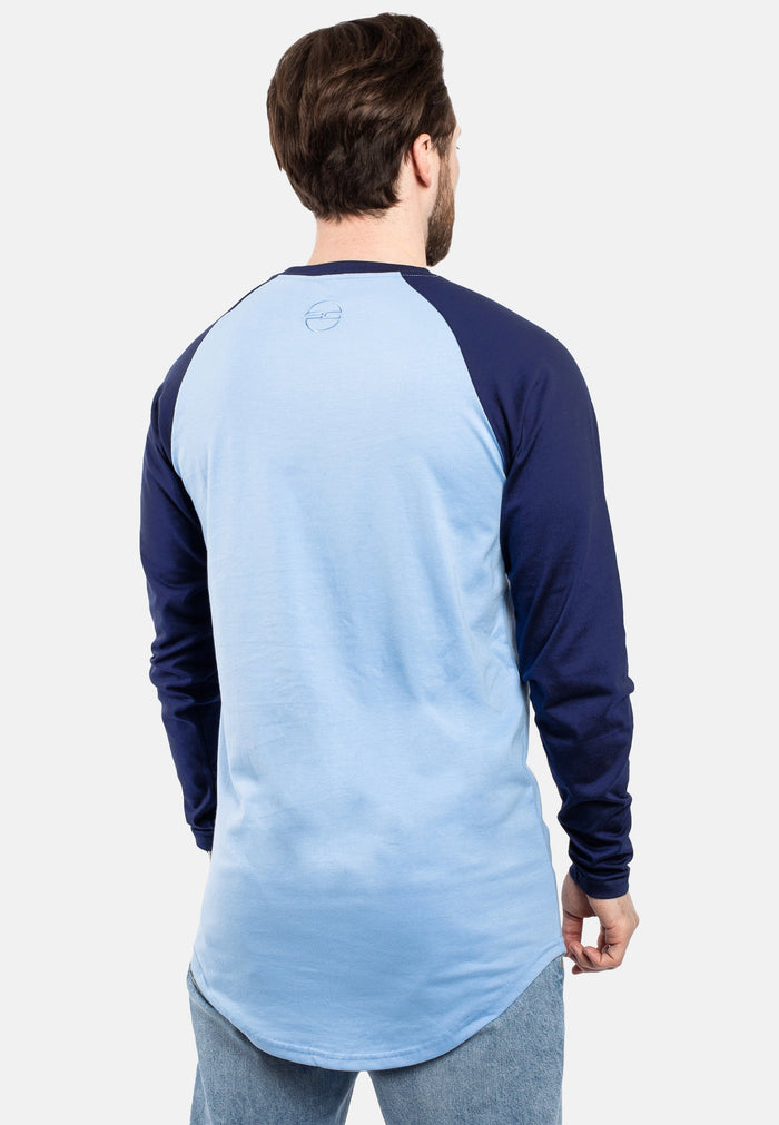 Blackskies-Longline-Baseball-Long-Sleeve-T-Shirt-Sky-Blue-Navy-Bllue-Mens-Long-Tee-Back-2