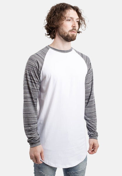 Blackskies-Longline-Baseball-T-Shirt-White-Blue-Melange-Curved-Fashion-Tee