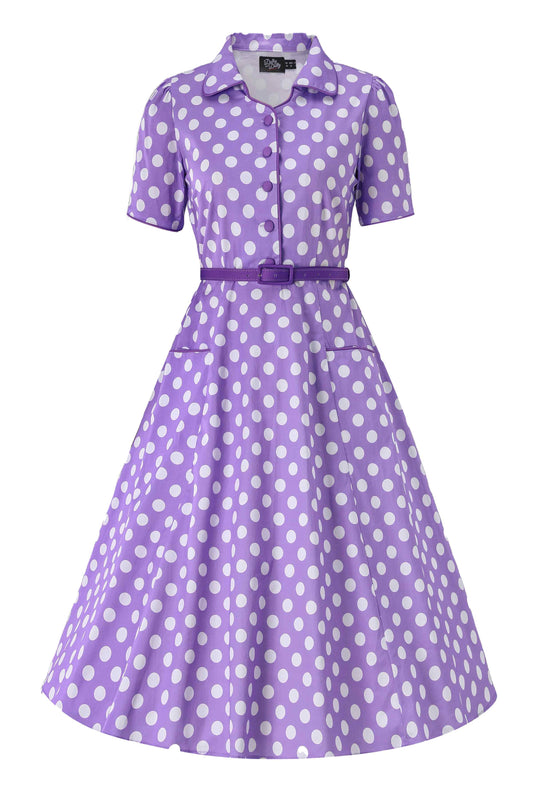 Mabel Lilac Polka Dot Midi Shirt Dress