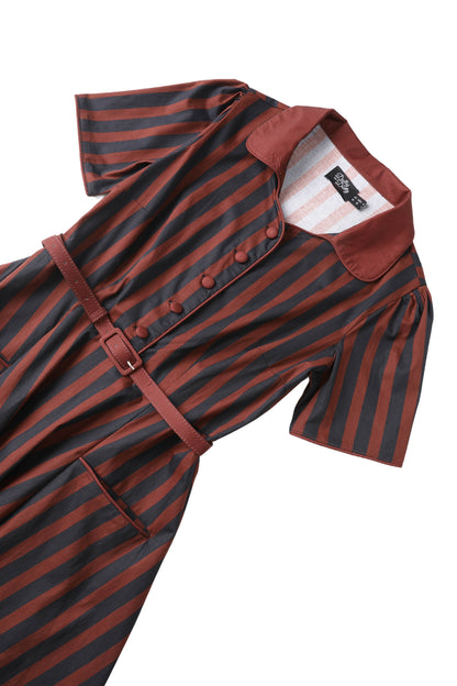 Mabel Rockabilly Striped Shirt Dress In Burgundy