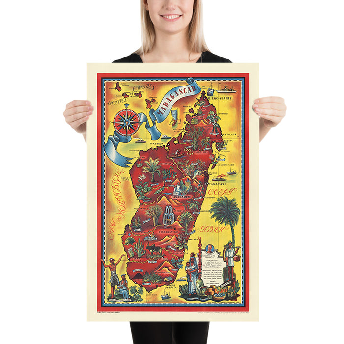 Madagascar Travel Poster: Superficie de l’ïle by Maurice Tranchant de Lunel, 1952