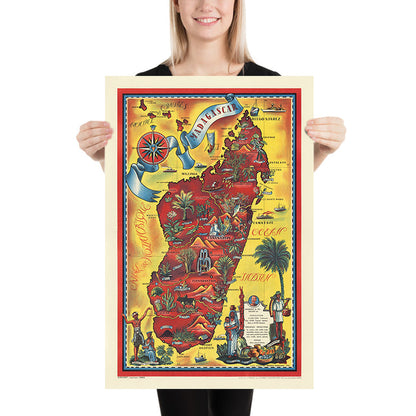Madagascar Travel Poster: Superficie de l’ïle by Maurice Tranchant de Lunel, 1952