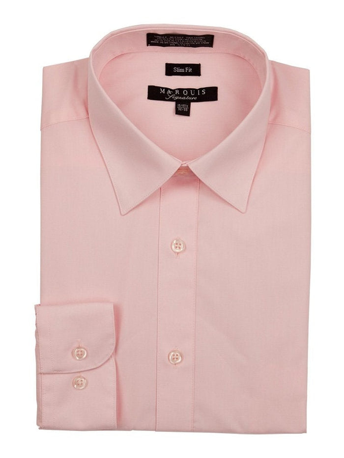Marquis Mens Slim Fit Pink Cotton Blend Dress Shirt - The Suit Depot