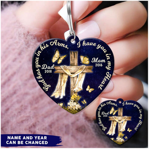 Memorial Gift, God Has You In His Arms, I Have You In My Heart Personalized Keychain