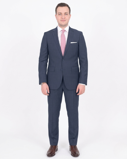 Mens Solid Blue 100% Wool Slim Fit 2 Button 2 Piece Suit