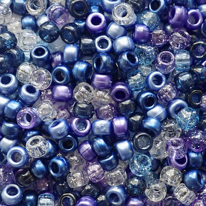 Midnight Sky Blue Purple Mix Plastic Pony Beads, 6x9mm, 500 beads
