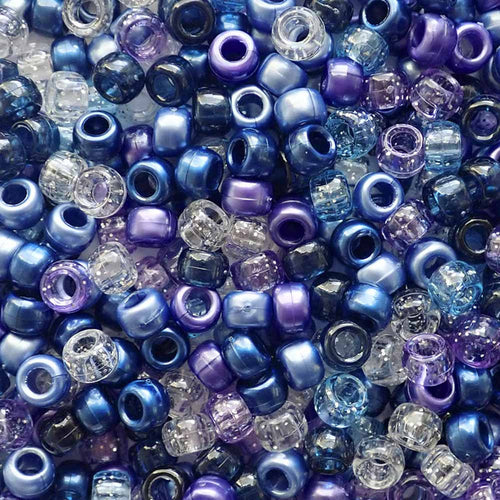 Midnight Sky Blue Purple Mix Plastic Pony Beads, 6x9mm, 500 beads