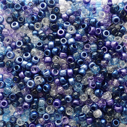 Midnight Sky Blue Purple Mix Plastic Pony Beads, 6x9mm, 500 beads