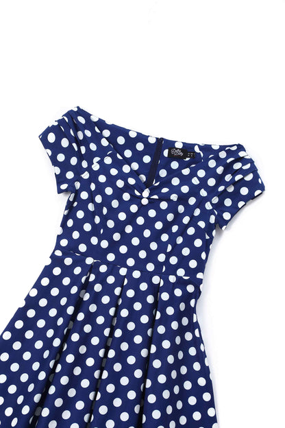 Lily Navy Blue Polka Dot Off Shoulder Dress