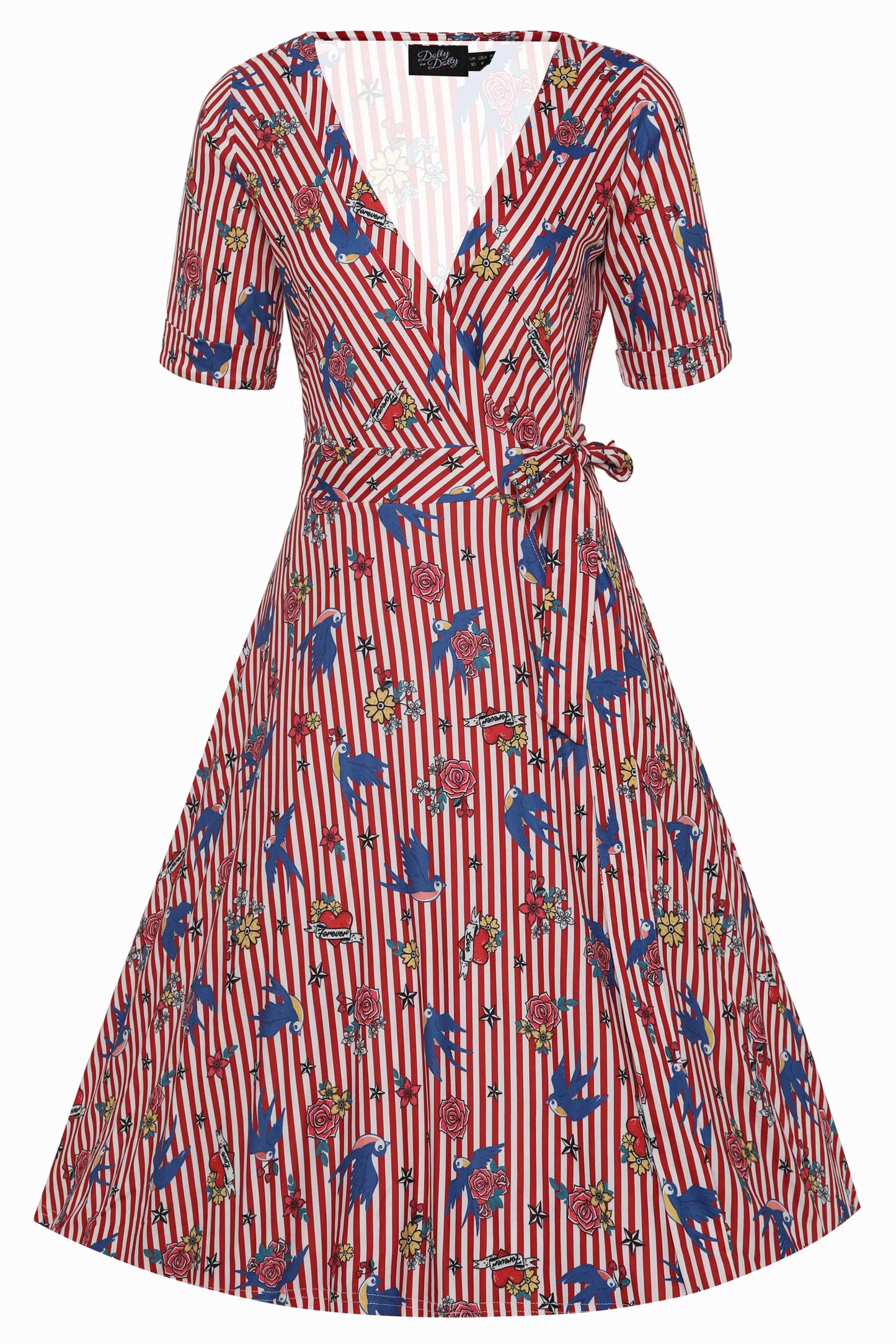 Matilda Old School Tattoo Red Striped Wrap Dress