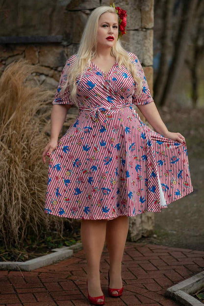 Matilda Old School Tattoo Red Striped Wrap Dress