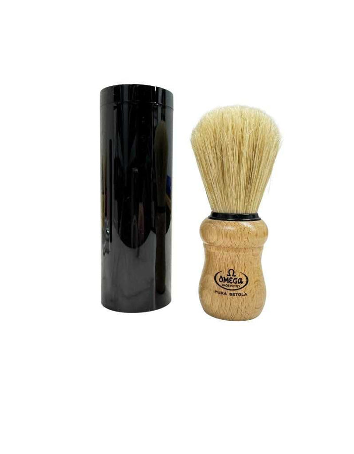 Omega boar hair shaving brush with black travel case