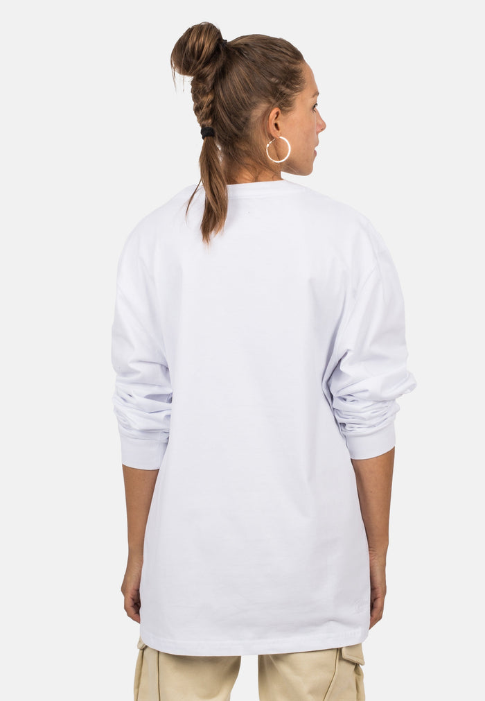 Blackskies-Unisex-Oversized-Long-Sleeve-Shirt-White-Female-Back