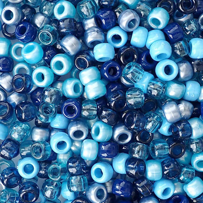 Pacific Blue Mix Plastic Pony Beads, 6x9mm, 500 beads