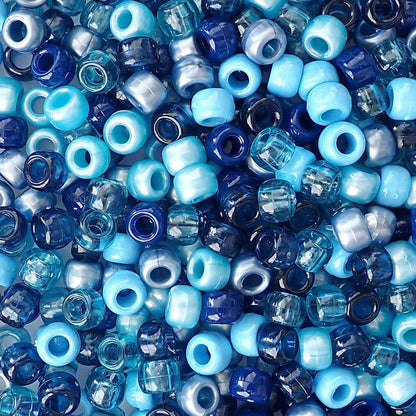 Pacific Blue Mix Plastic Pony Beads, 6x9mm, 500 beads