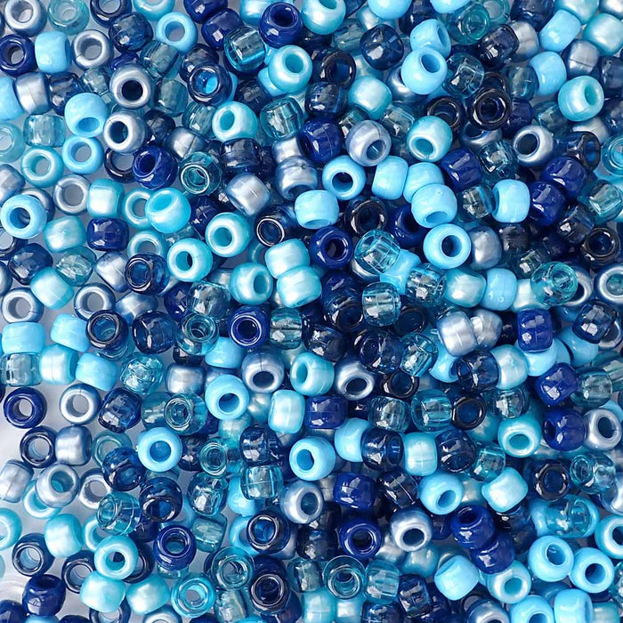 Pacific Blue Mix Plastic Pony Beads, 6x9mm, 500 beads